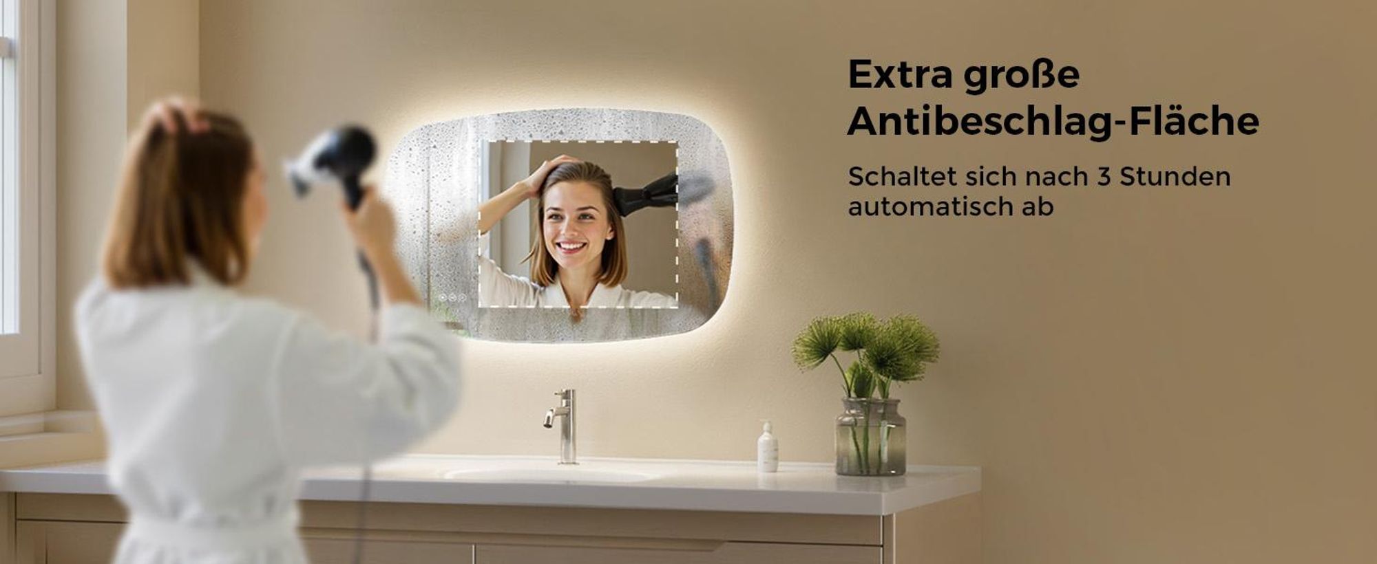 S'AFIELINA 80×50 cm Badspiegel mit Beleuchtung Oval LED spiegel mit Touch-Schalter, Dimmbar 3 Lichtfarbe Einstellbare, Beschlagfrei, Memory-Funktion