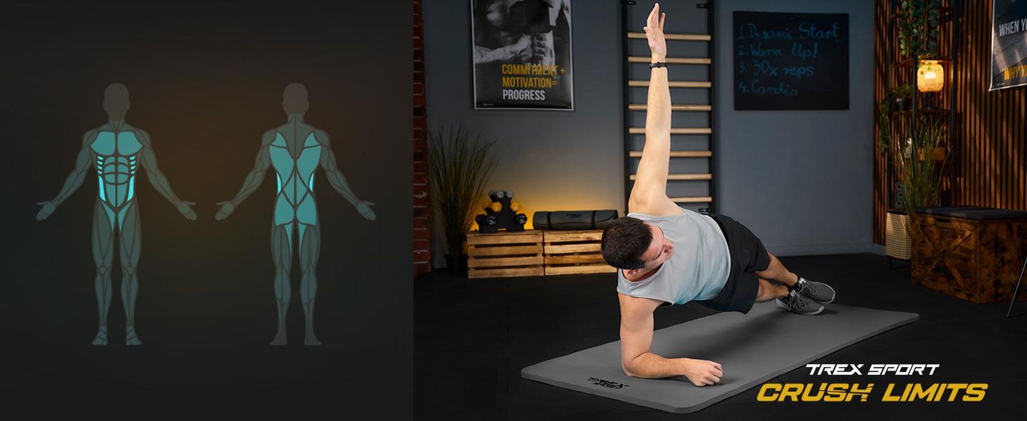 TREX SPORT Gymnastikmatte Fitnessmatte 2cm TX-029NGM | Yogamatte Pilates 190×80×2cm | Trainingsmatte rutschfest, wasserdicht | Sportmatte grau