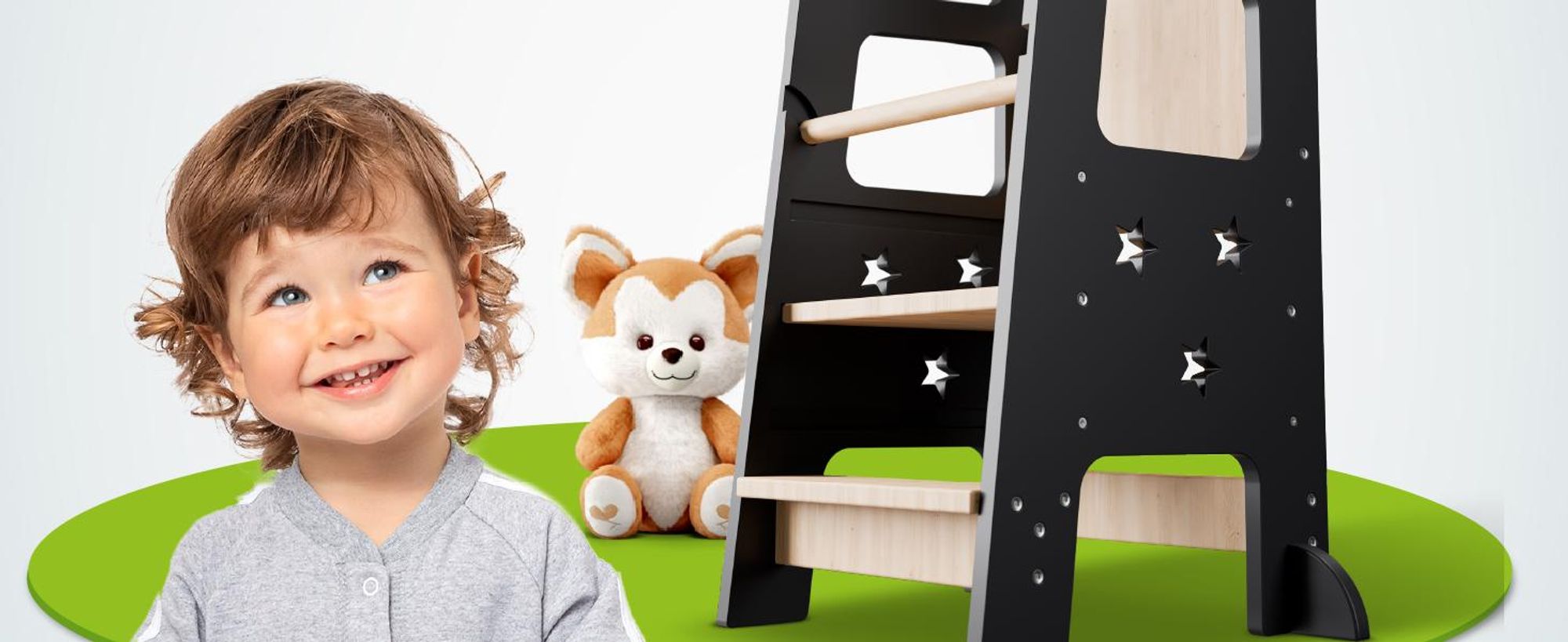 Juskys Lernturm Henny - für Kinder ab 1 Jahr, Stehhilfe - Schwarz