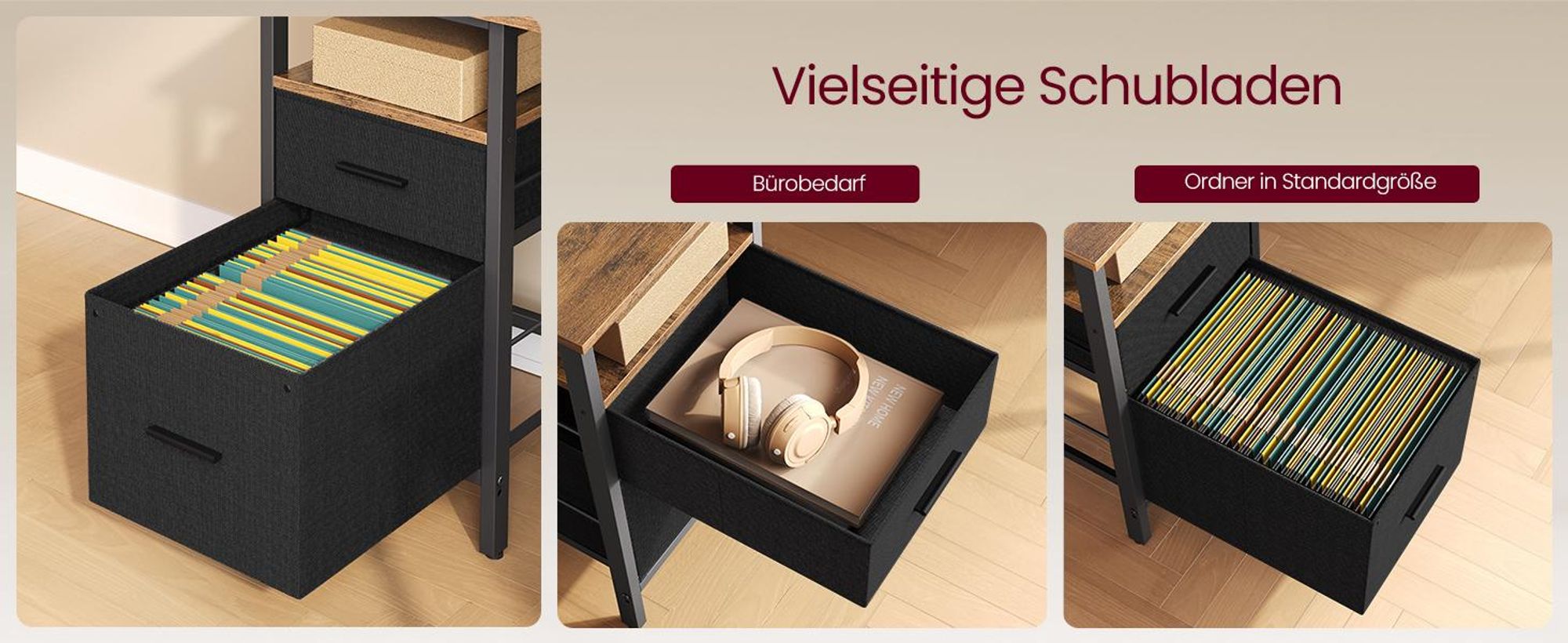 VASAGLE Schreibtisch, L-förmiger, mit Steckdosen, LED-Beleuchtung, USB-Anschlüsse