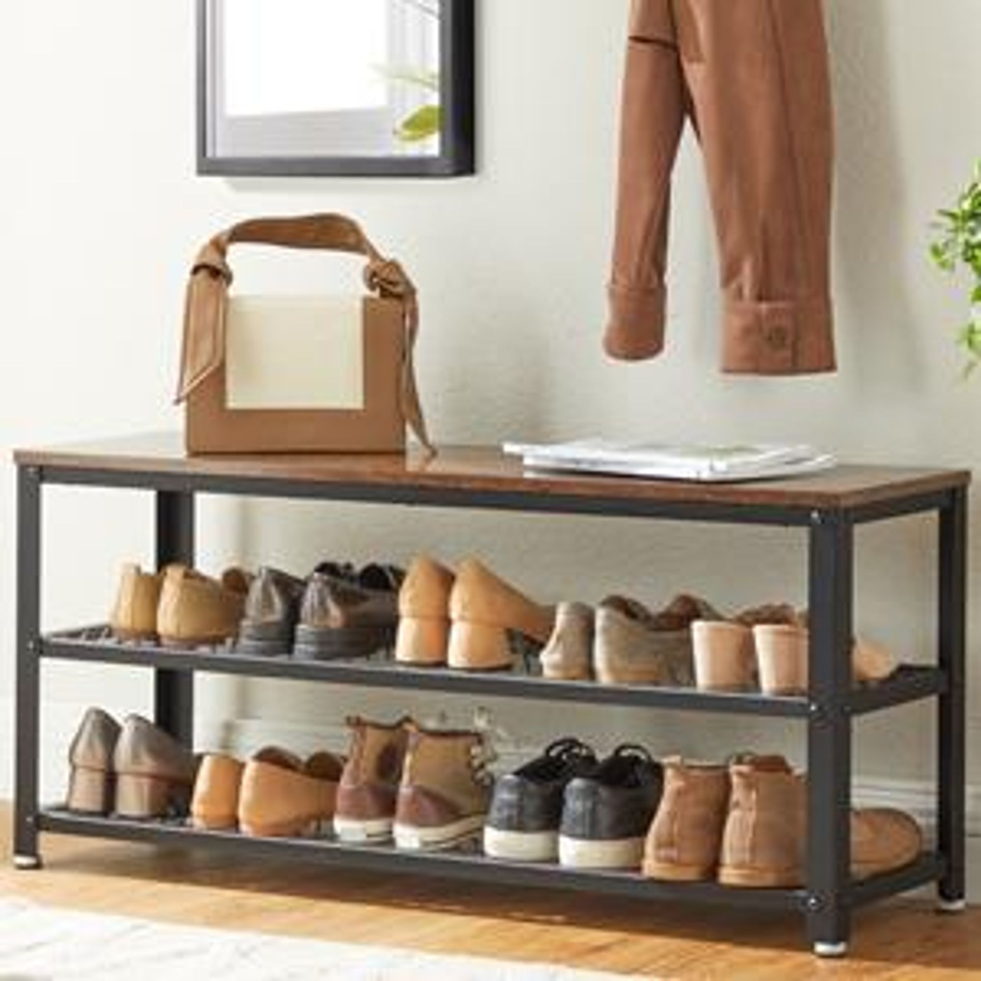 VASAGLE Schuhbank mit 2 Ablagen sitzbank, Sitztruhe, Aufbewahrung für Schuhe, 100 x 30 x 45 cm SBL078B01