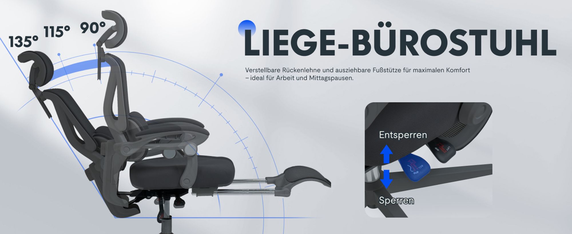 FLEXISPOT Ergonomischer Bürostuhl mit 3D-Kopfstütze, verstellbarer Lendenstütze, Wippfunktion 90–135°, Verbindungsarmlehnen, Fußstütze, 136 kg Schwarz