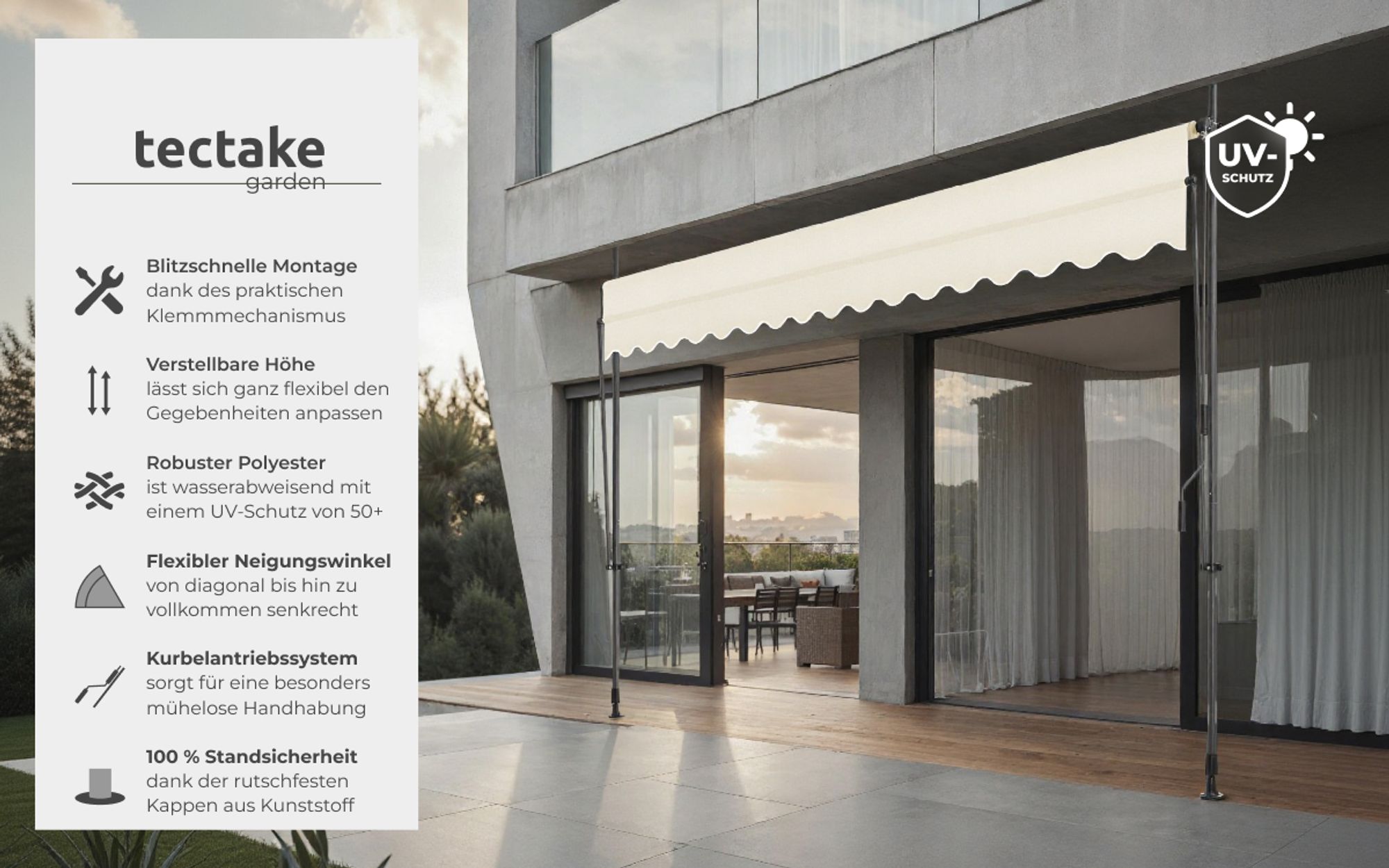 tectake® Klemmmarkise mit Handkurbel einfache Montage