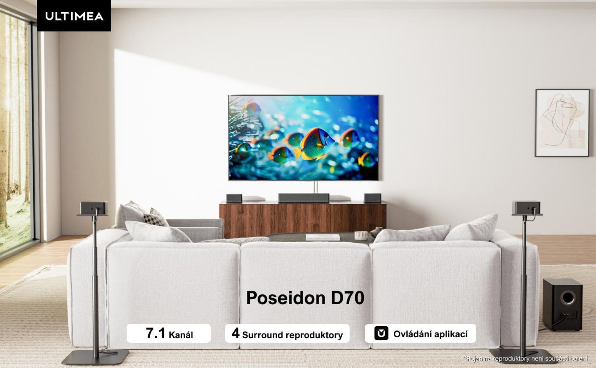 Virtuální prostorový zvukový systém ULTIMEA 7.1 pro TV, špičkový výkon 410 W, soundbar s nastavitelným subwooferem a prostorovým boxem, ovládání přes APP
