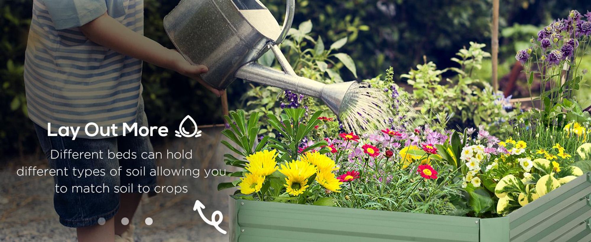 Outsunny Raised Bed Set, 2-PLG. Leżak ogrodowy, donica, skrzynia na rośliny, donica, donica do ogrodu, na taras, stal ocynkowana, zielona, 100 x 100 x 30 cm