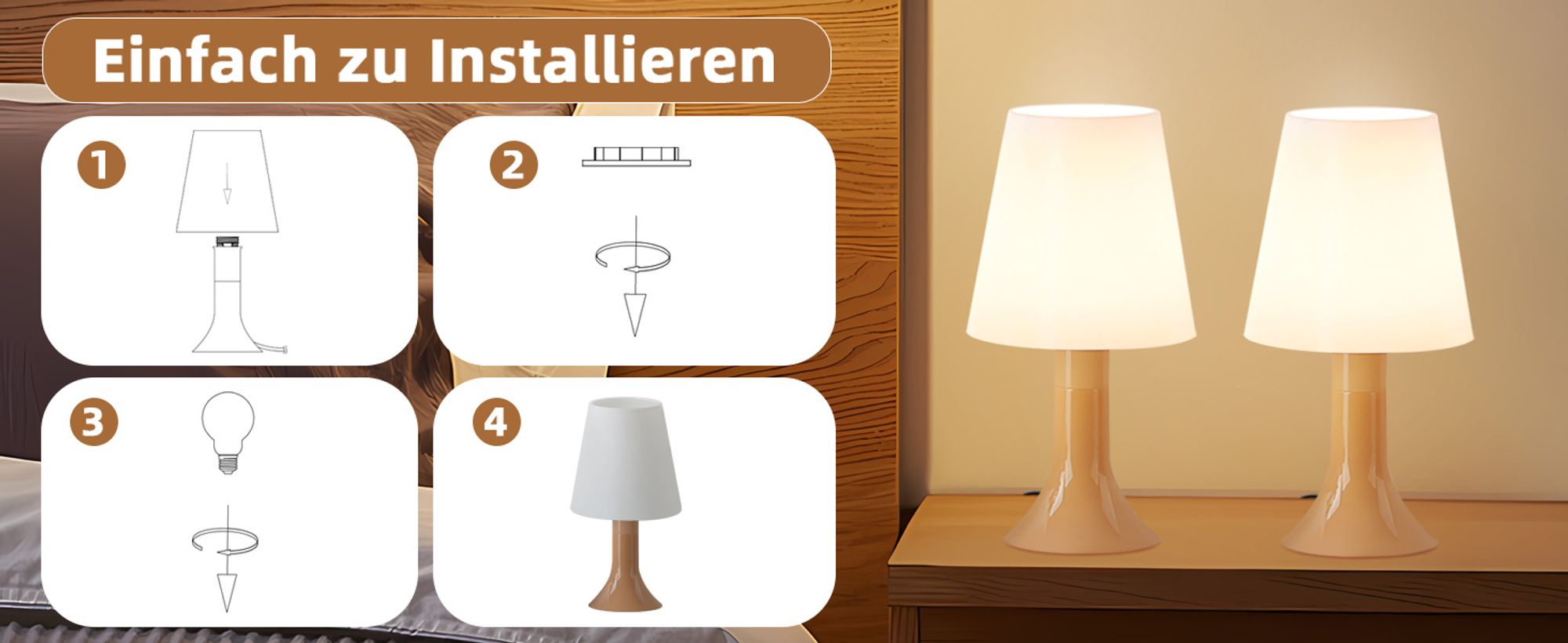 ZMH Tischlampe khaki E14 Nachttischlampe 2er Set Tischleuchte Wohnzimmer mit Kabel Tischlampen Moderne Landhausstil für Esstisch Schlafzimmer