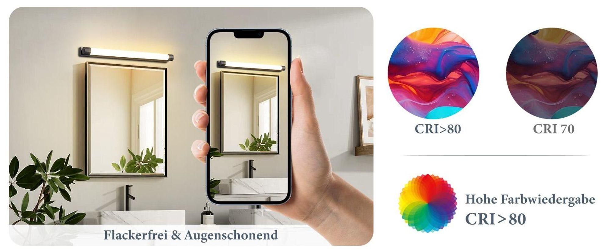 ZMH LED Lampe à miroir salle de bain Lampe à miroir 50CM 10W Lampe de salle de bain murale noire Lampe murale salle de bain blanc neutre 3000K Applique murale moderne Lampe de salle de bain pour cuisine