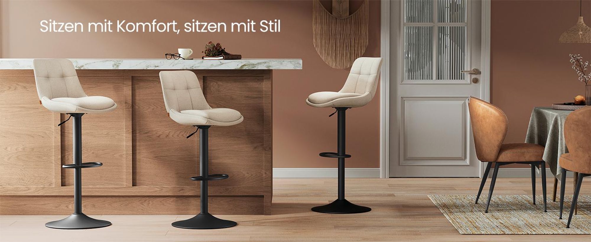 VASAGLE Barhocker Barstühle 2er St., höhenverstellbar, drehbar, weiß
