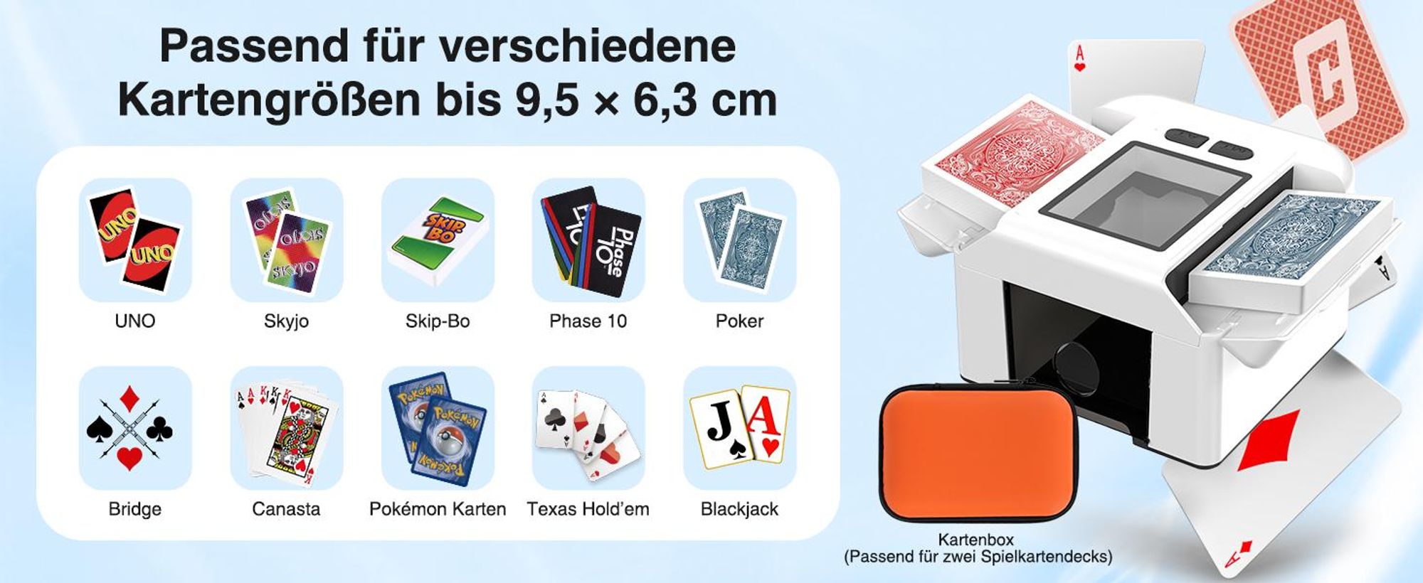Kartenmischmaschine, Automatischer Spielkartenmischer, Kartenmischer und -Dealer, Automatischer Kartenmischer für 1-2 Decks, Geräuscharm