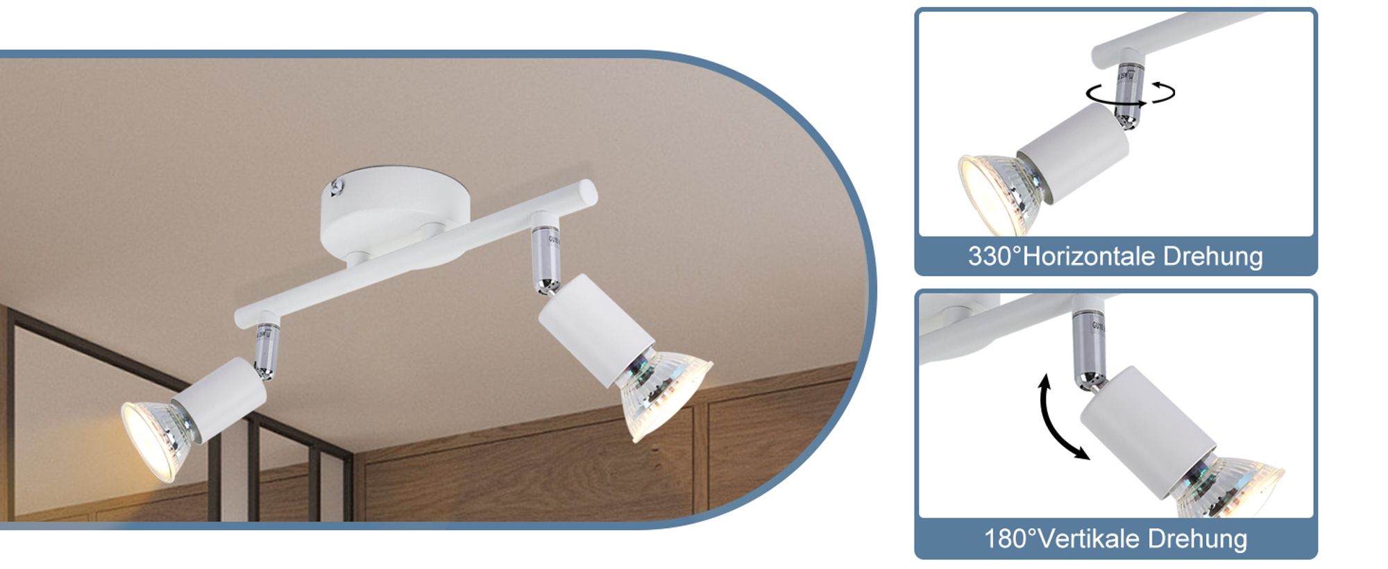 ZMH LED Deckenstrahler Schwenkbar GU10 weiß Deckenleuchte Deckenspots 2 Flammig Wandleuchten Bad Deckenlampe Küchen Flur Schlafzimmer Leuchtmittel Enthalten