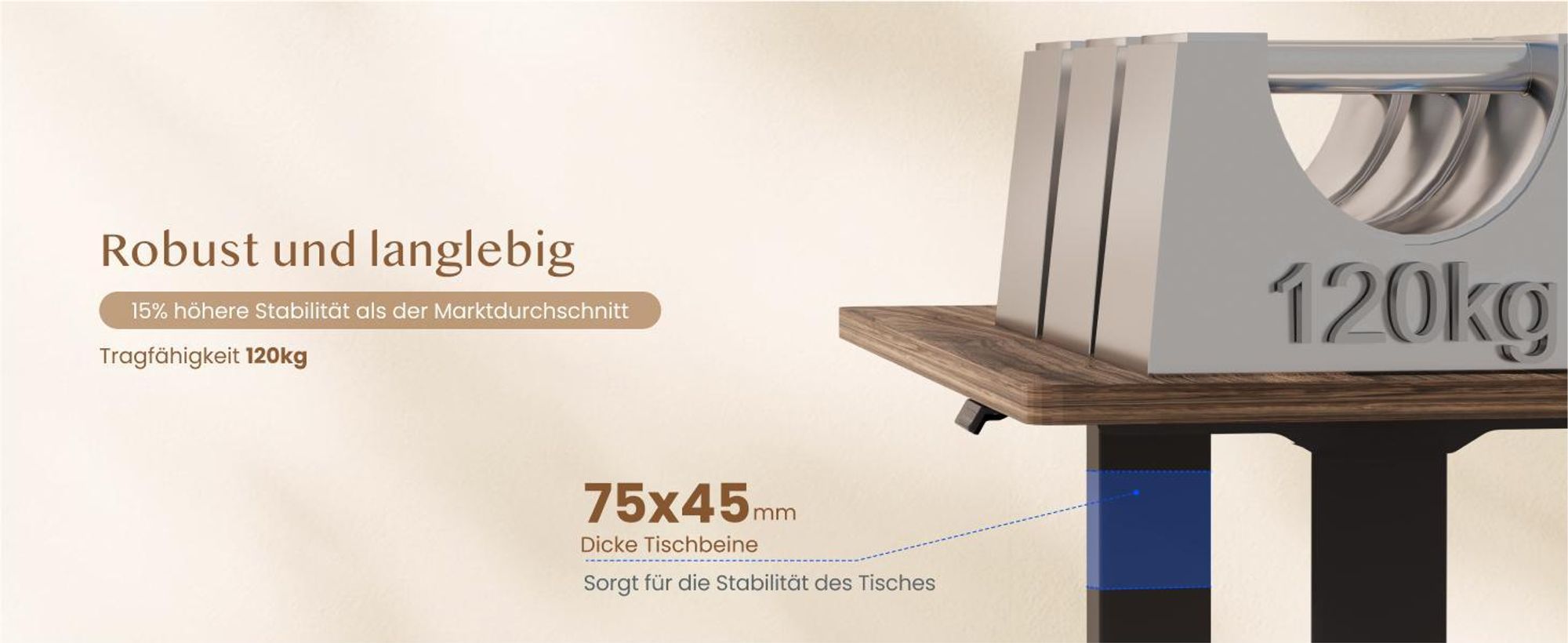 FLEXISPOT QB2 Höhenverstellbarer Schreibtisch Elektrisch 160x70cm, 2 STARKE MOTOREN, 120 kg Tragkraft, Antikollisionsschutz, 4 Memory-Funktion (Braun)