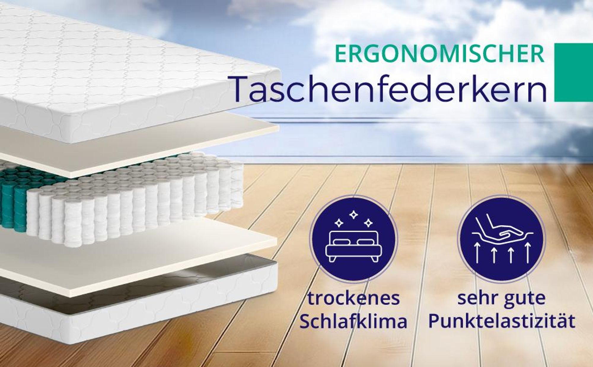 Taschenfederkernmatratze 80 x 200 cm H2 - Höhe 21 cm - Ergonomische 7-Zonen Matratze - Federkernmatratze für jede Schlafposition