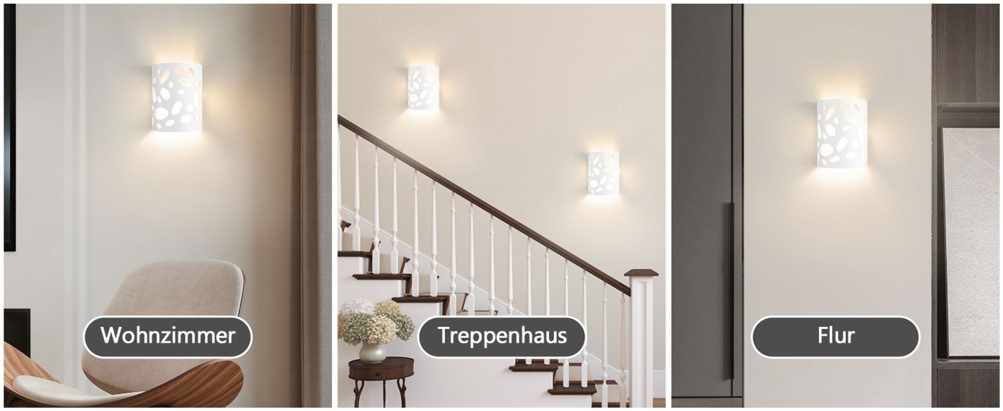 ZMH Wandleuchte Innen Wandlampe Flur Up and Down Leuchten Modern Design Wandleuchten E14 Flurlampe Weiß Gipsleuchte Treppenhaus Wandlicht für Wohnzimmer Küche Ohne Leuchtmittel