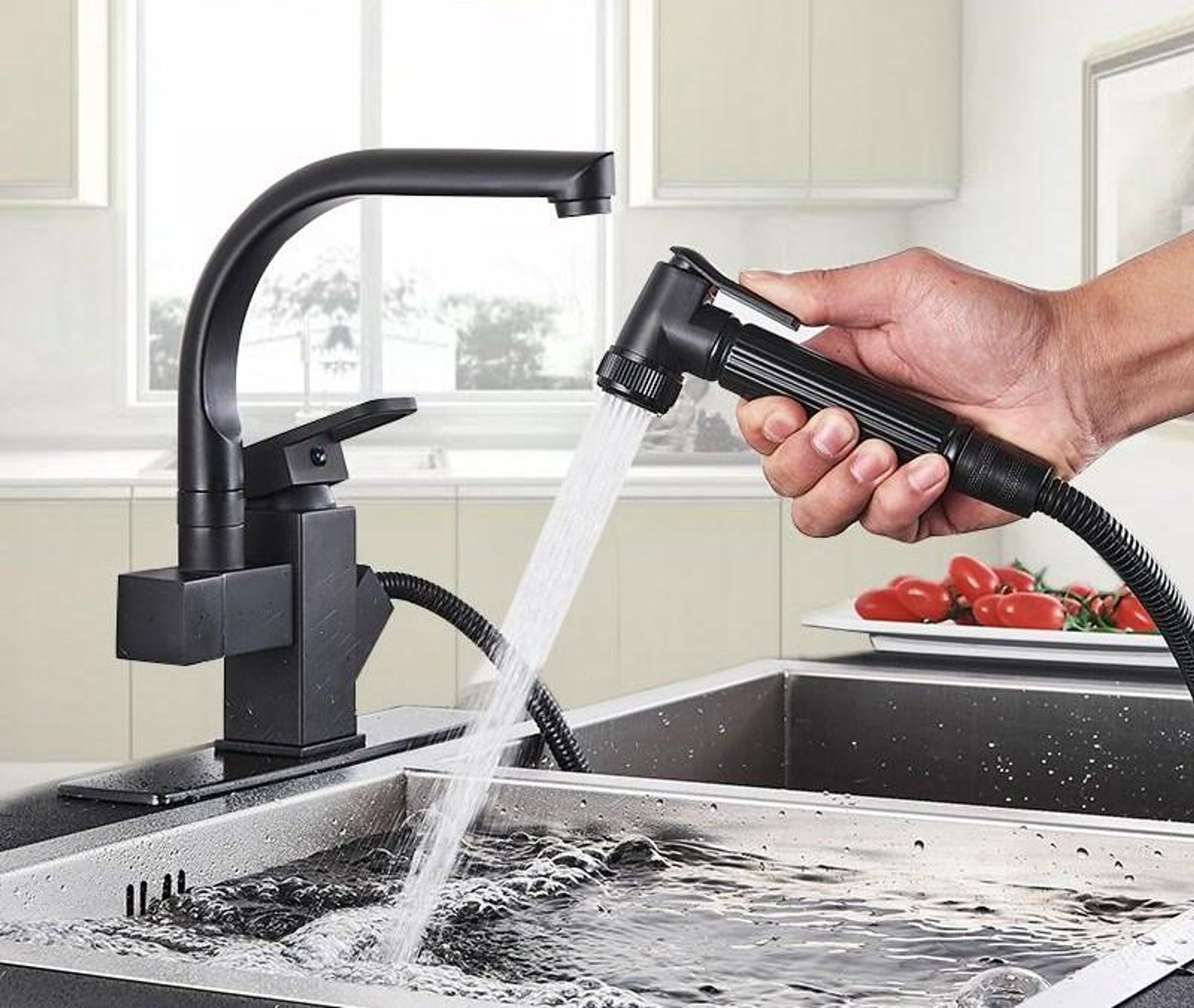 Küchenarmatur, Edelstahl Wasserhahn, Spültischarmatur, Wasserhahn Ausziehbar, Armatur Küche, schwarz