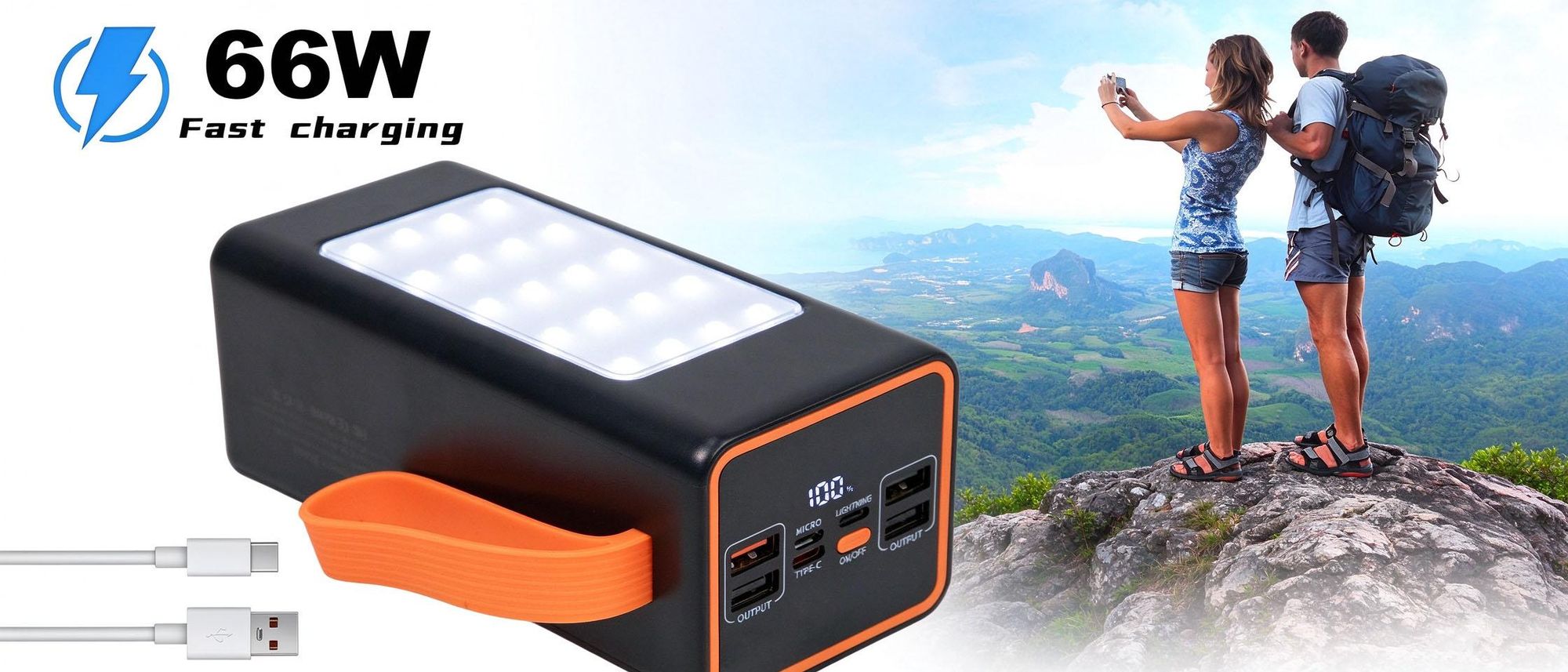 Juksun Powerbanks, Powerbank mit 90000 mAh, USB-C-Anschluss, für Outdoor Reisen und Camping, mit LED und Taschenlampe, 22,5 W Schnellladefunktion