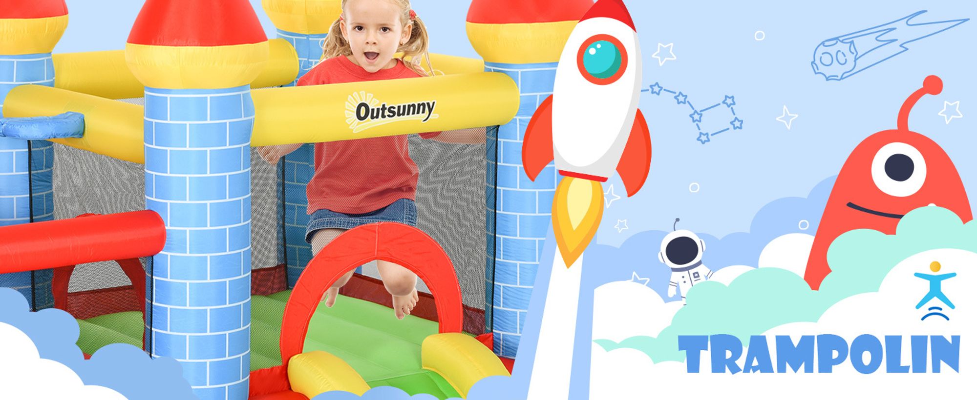 Outsunny Aufblasbare Hüpfburg mit Rutsche Pool für 3 Kinder Burg mit Gebläse