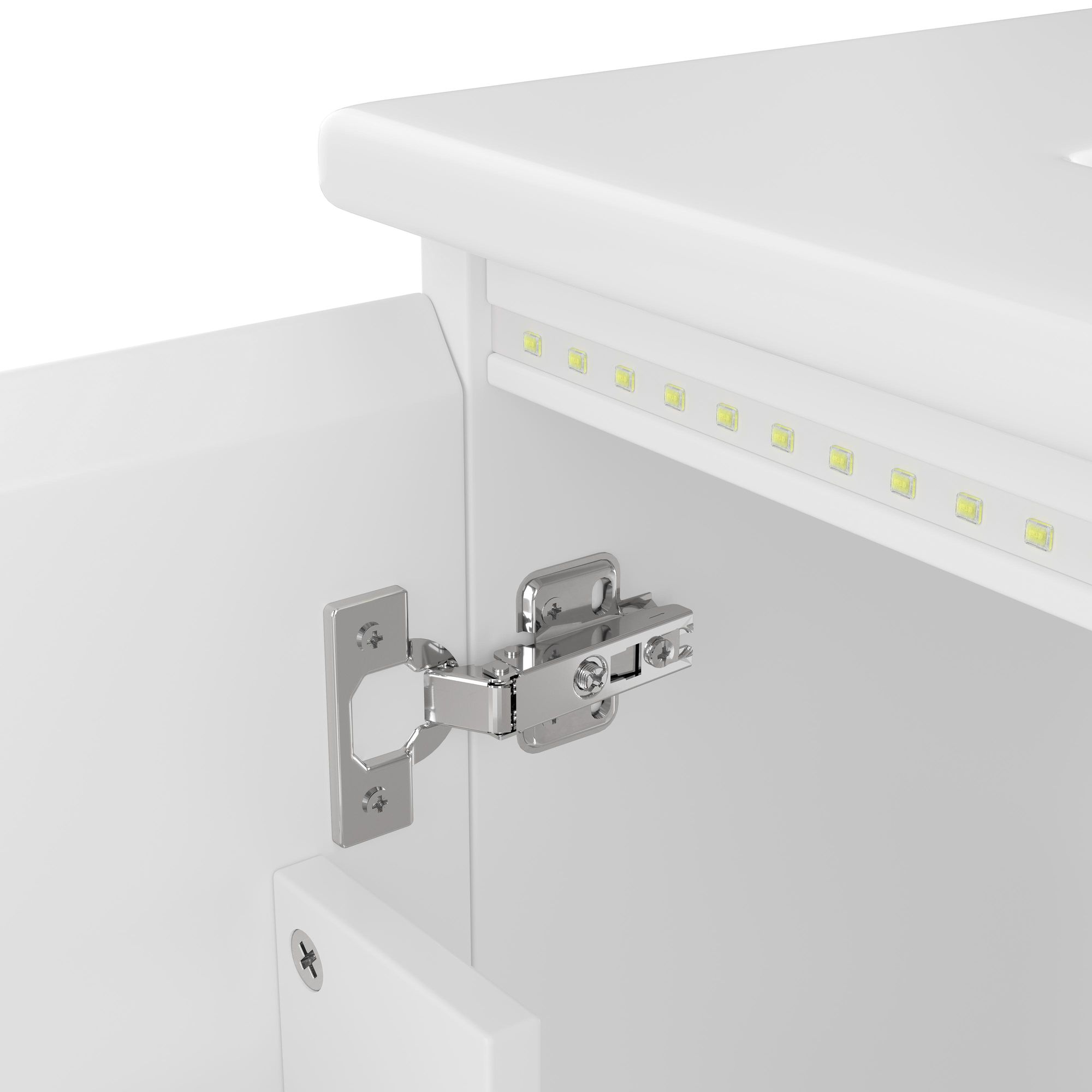 Merax Waschtischunterschrank mit LED-Radarsensor, 2 Schubladen, Tür mit Ablage, Wandhängend Badezimmerschrank, Keramik Waschbecken, 76x46x50cm, Weiß