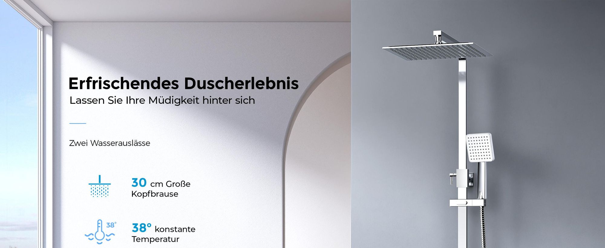 Heilmetz Duschsystem mit Thermostat Regendusche mit Übergröße Duschköpfe und Handbrause Chrom
