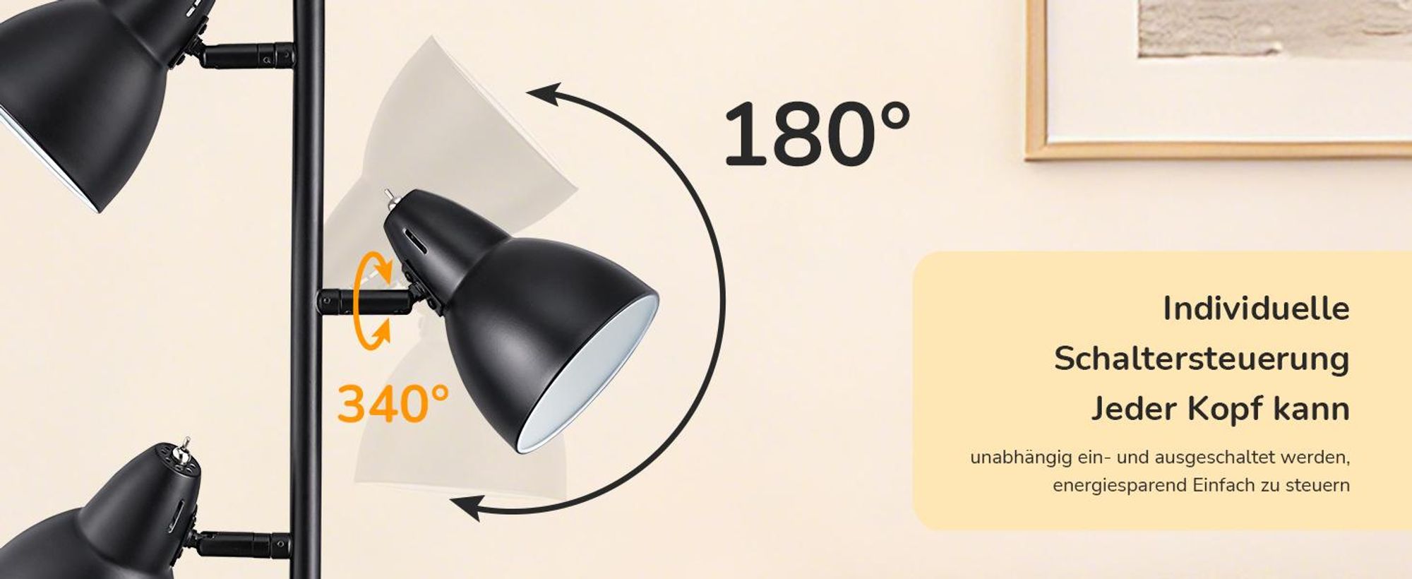 EDISHINE Stehlampe 3-flamming Dimmbar, LED Stehlampe Stehleuchte Inklusive 3 Glühbirne E27, Schwarz