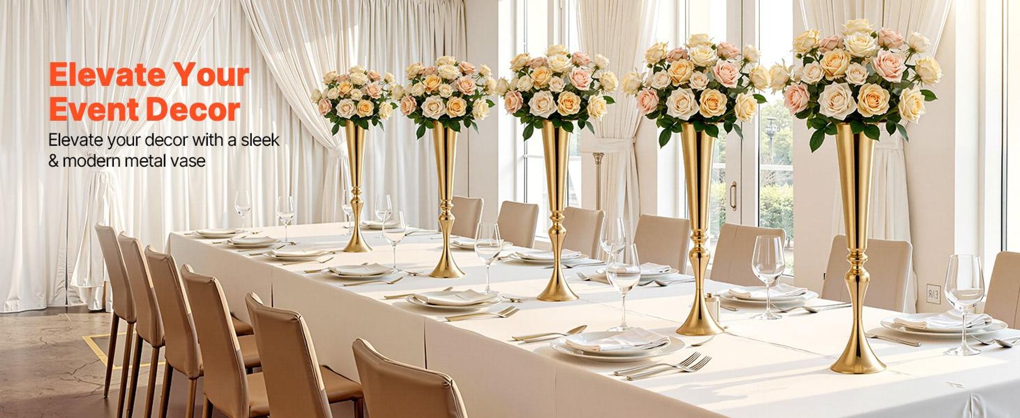 VEVOR 10PCS 55cm/21.65” Hohe Kristall Hochzeitsblumenständer, Metall Hochzeitsmittelstück Vase, Gold Blumenhalter Florale Ausstellungsständer für Tische Hochzeitsdinner Party, Zeremonie Geburtstagsveranstaltung Dekor, 55 cm-a, 12 Stück-a
