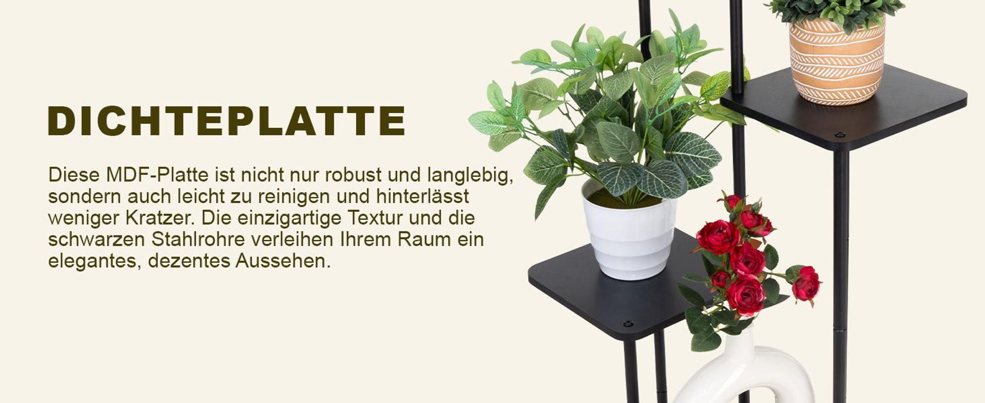 Ribelli Pflanzentreppe 5 Etagen Pflanzenständer, Blumenständer 106cm Höhe Blumenregal aus Holz und Metall, Deko für Balkon Garten Wohnzimmer, Schwarz