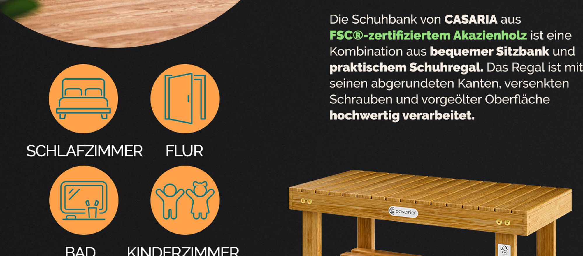 CASARIA® Schuhregal mit Sitzfläche Holz Massiv 160kg Belastbarkeit FSC®-Zertifiziert Akazie 3 Ebenen Flur Bad Schuhbank Sitzbank Schuhschrank Braun