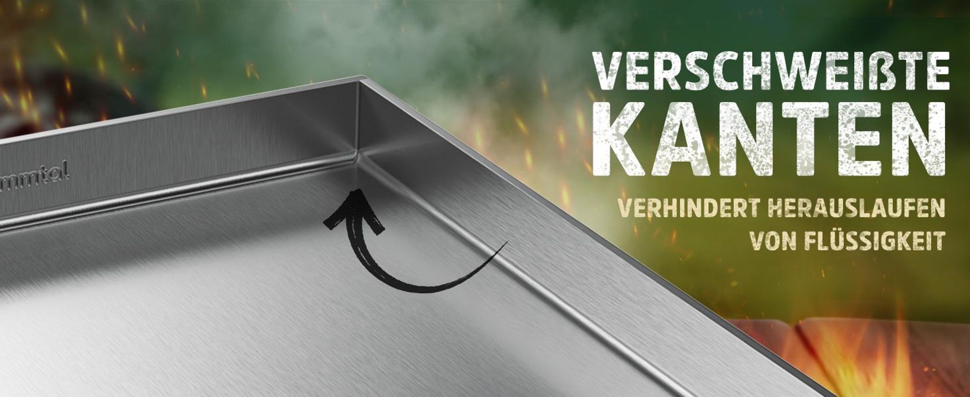 Flammtal [Das Original] – Grillplatte aus 4mm rostfreiem Edelstahl [40x30cm] – Plancha Grillplatte mit Grillspachtel Set & Burgerpapier (geschlossen)