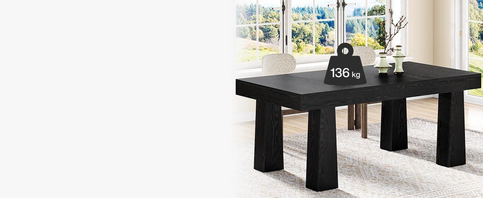 Tribesigns Esstisch, 160 × 80 cm Rechteckiger Küchentisch mit Robusten, Moderner Schwarz Holztisch für Esszimmer, Café, Restaurant, Schwarz