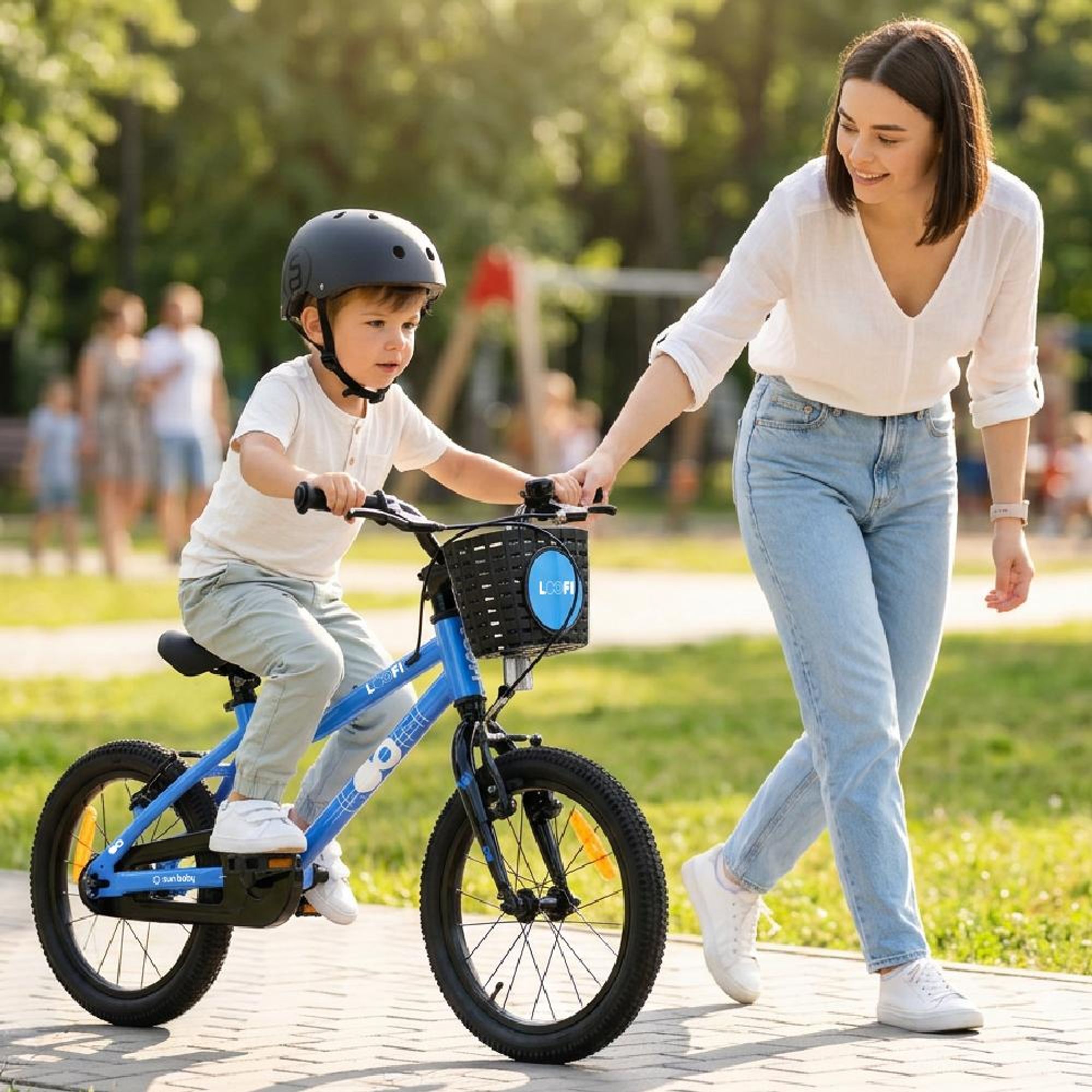 Vélo pour enfants SUN BABY LOOFI 16 pouces, vélo léger en aluminium de 6,9 kg pour les enfants à partir de 4 ans, avec roues stabilisatrices, panier et sonnette, pour garçons et filles