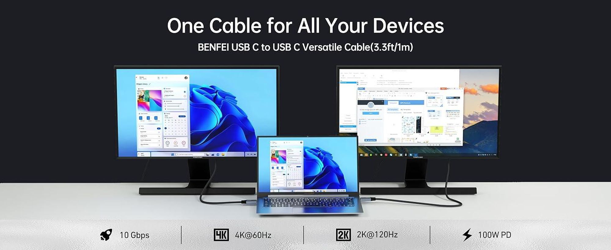 BENFEI USB-Kabel USB C auf USB C Monitor Kabel 4K 120Hz 100W PD