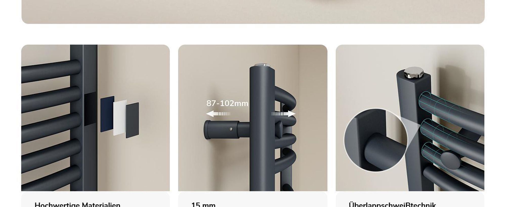 EMKE Elektrisch Handtuchwärmer 75X40cm 300W Anthrazit gebogen Badheizkörper Wifi Steurung Intelligent Thermostat Handtuchheizkörper