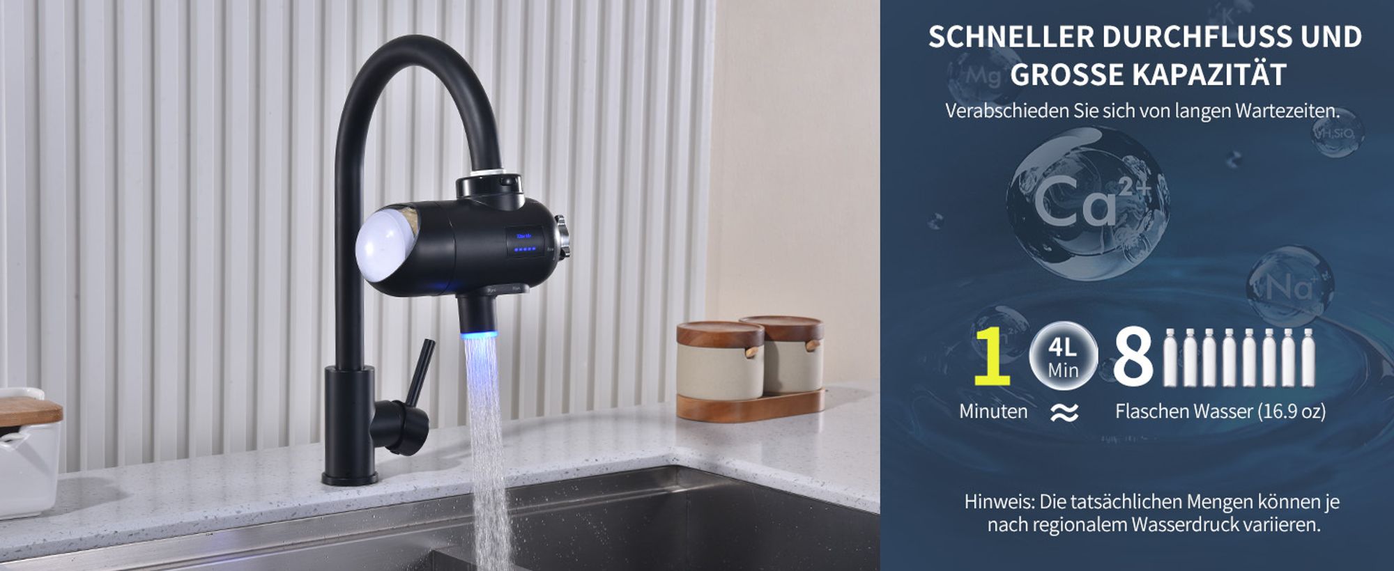 Homelody Wasserfilter für Wasserhahn, Desinfektion mit Blaulicht,Geruchsfreies Trinkwasser, Entfernt, Schwermetalle Geschmack,Hygienisches Trinkwasser