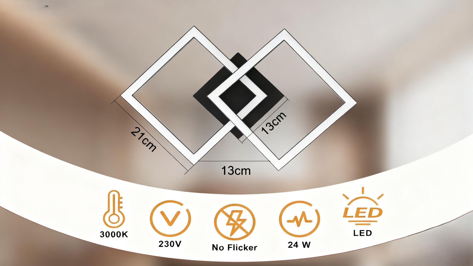 ZMH Led Deckenleuchte Schwarz Schlafzimmerlampe Warmweiß Deckenbeleuchtung Drehbar Geometrisch 24W für Küche Flur Büro Schlafzimmer