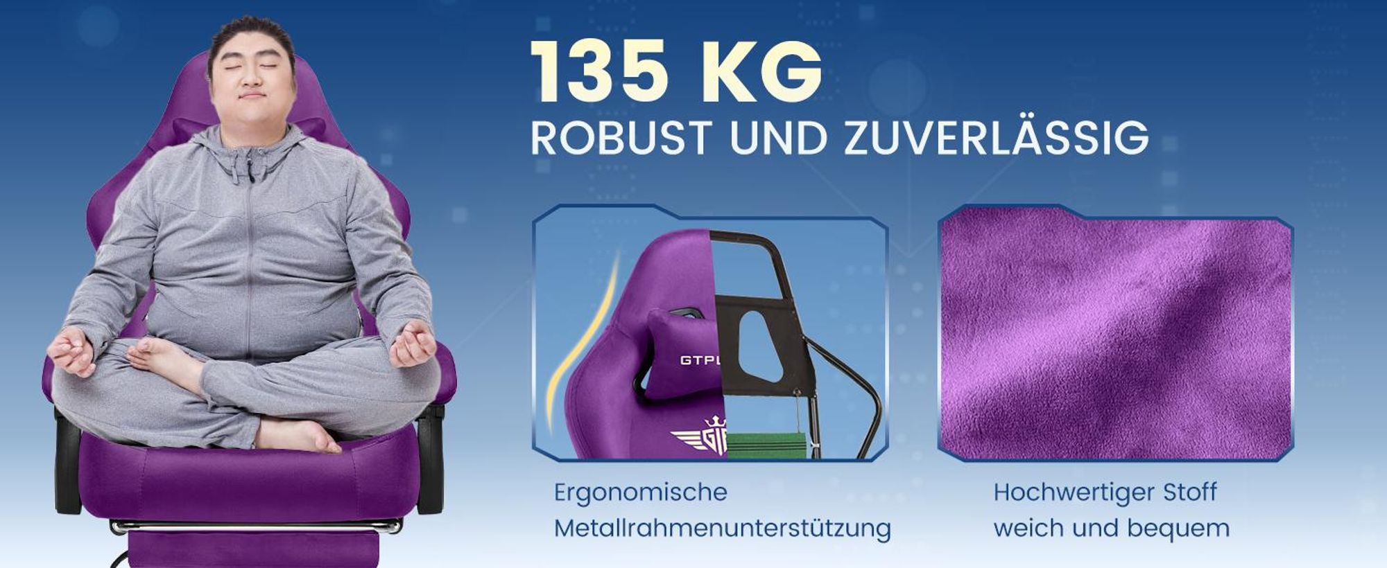 GTPLAYER Gaming Stuhl Ergonomischer Gaming Sessel Schreibtischstuhl Bürostuhl mit Stoffoberfläche Federsitzkissen, Verbindungsarmlehnen, mit Fußstütze