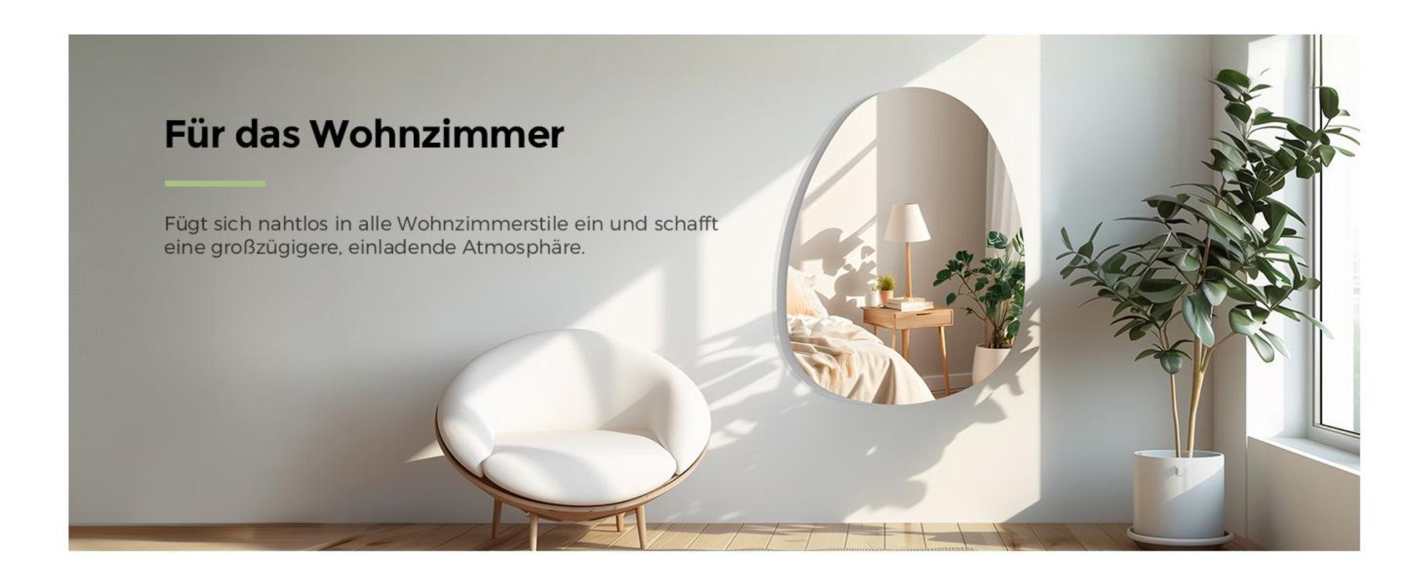S'AFIELINA Wandspiegel asymmetrisch 60×45 cm ohne Rahmen Deckospiegel Badspiegel für Wohnzimmer, Badezimmer und Schlafzimmer