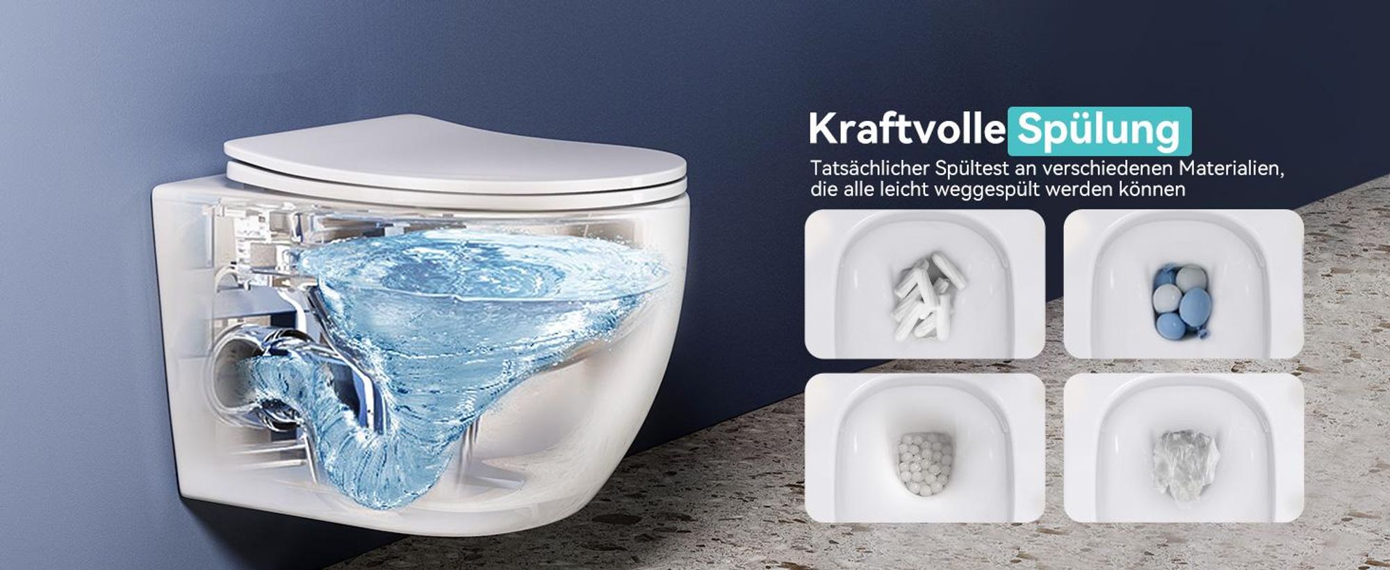 HOROW Komplett Vorwandelement Toilette Set - 82cm Unterputzspülkasten + Wand WC Toilette + weiß round Drückplatte