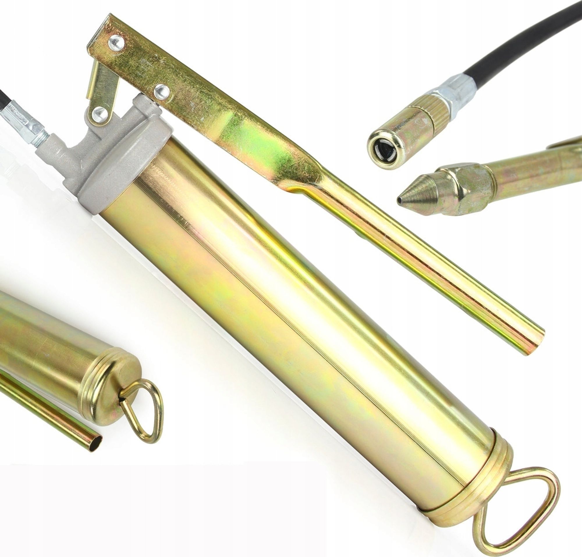 ELMAX | Fettpresse, 400ml, Pistolengriff, Schmierung, Hebelfettpresse, Schmierpresse mit 2 Düsen