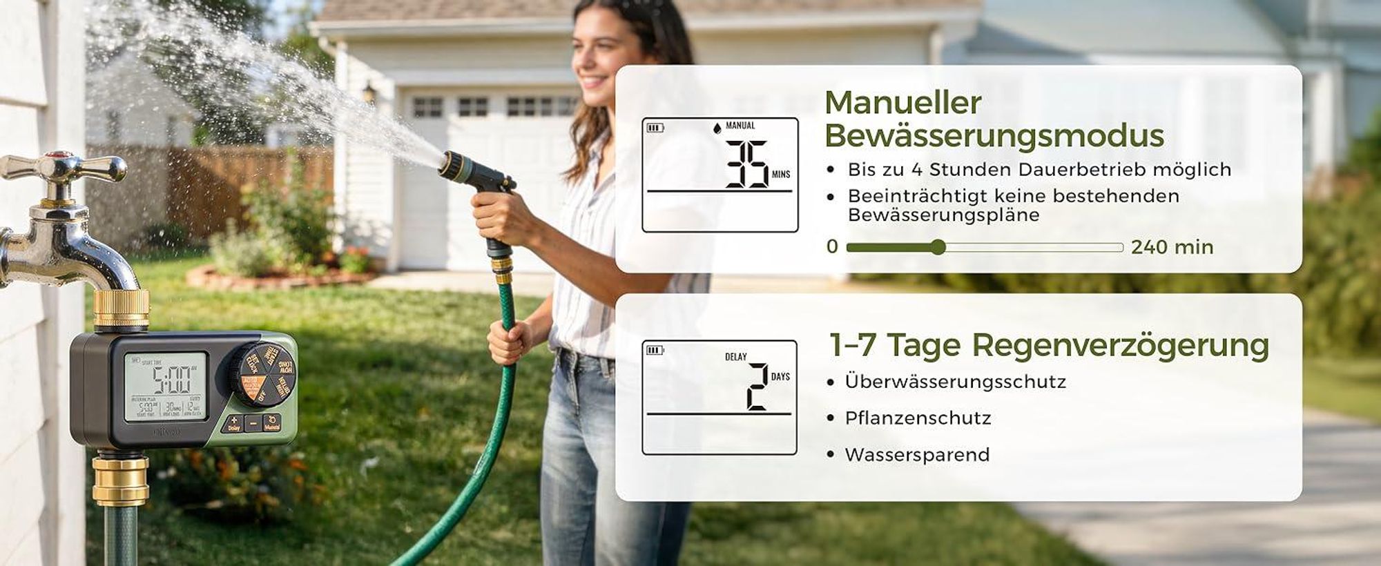 Diivoo IP67 Bewässerungscomputer LCD-Display Bewässerungsuhr mit Regenverzögerung Automatische & Manuelle Bewässerung