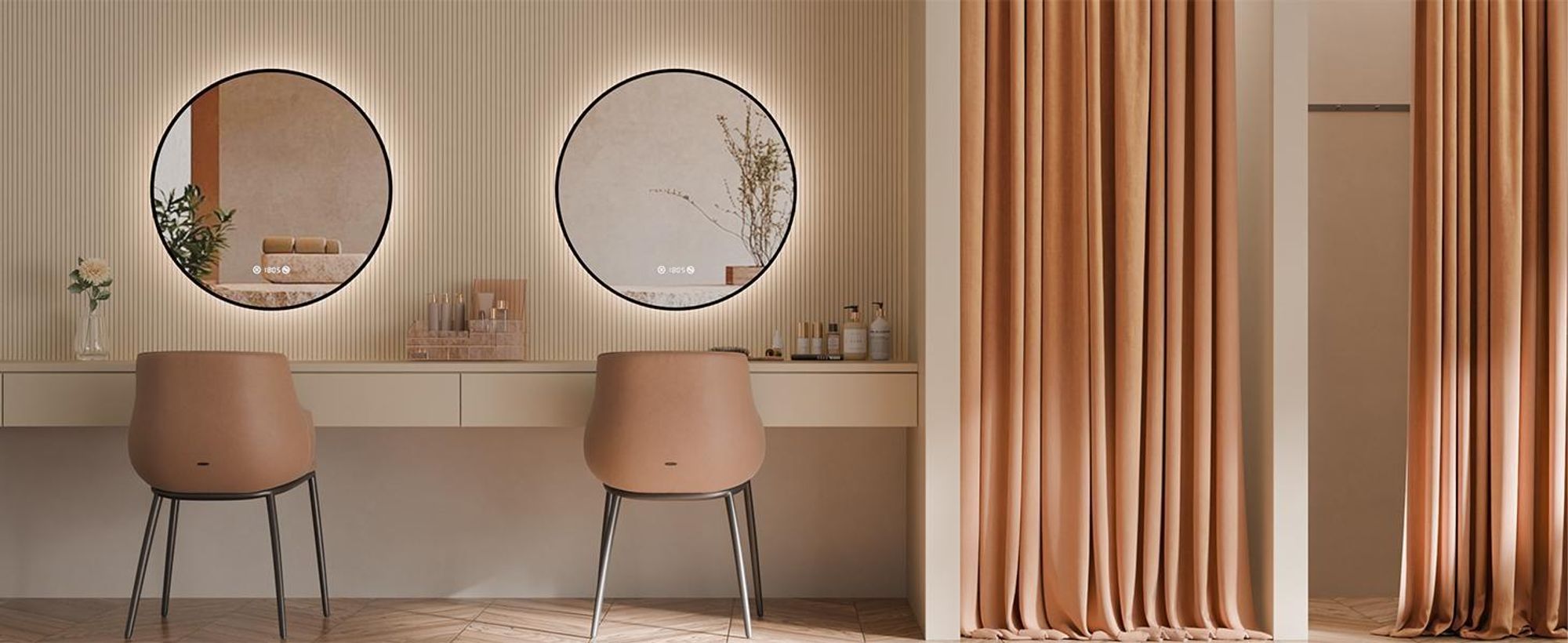 S'AFIELINA Badspiegel mit Beleuchtung Rund 80 cm Diameter,LED Badspiegel mit Touch, Beschlagfrei, Dimmbar, Uhr, Temperatur, Speicherfunktion,Schwarzer