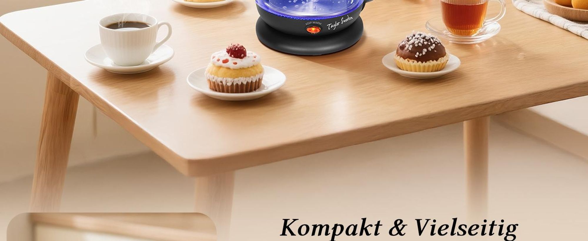 Taylor Swoden Wasserkocher Klein,1 Liter Wasserkocher Glas Led, 2200W Electric Kettle, Warmhaltefunktion