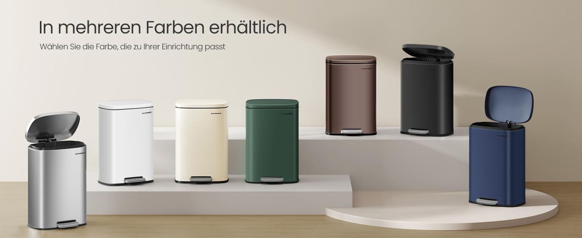 SONGMICS Mülleimer Küche, 50 Liter, Abfalleimer, Treteimer, mit Deckel, Softclose, Fußpedal, Stahl, Inneneimer, sandbeige