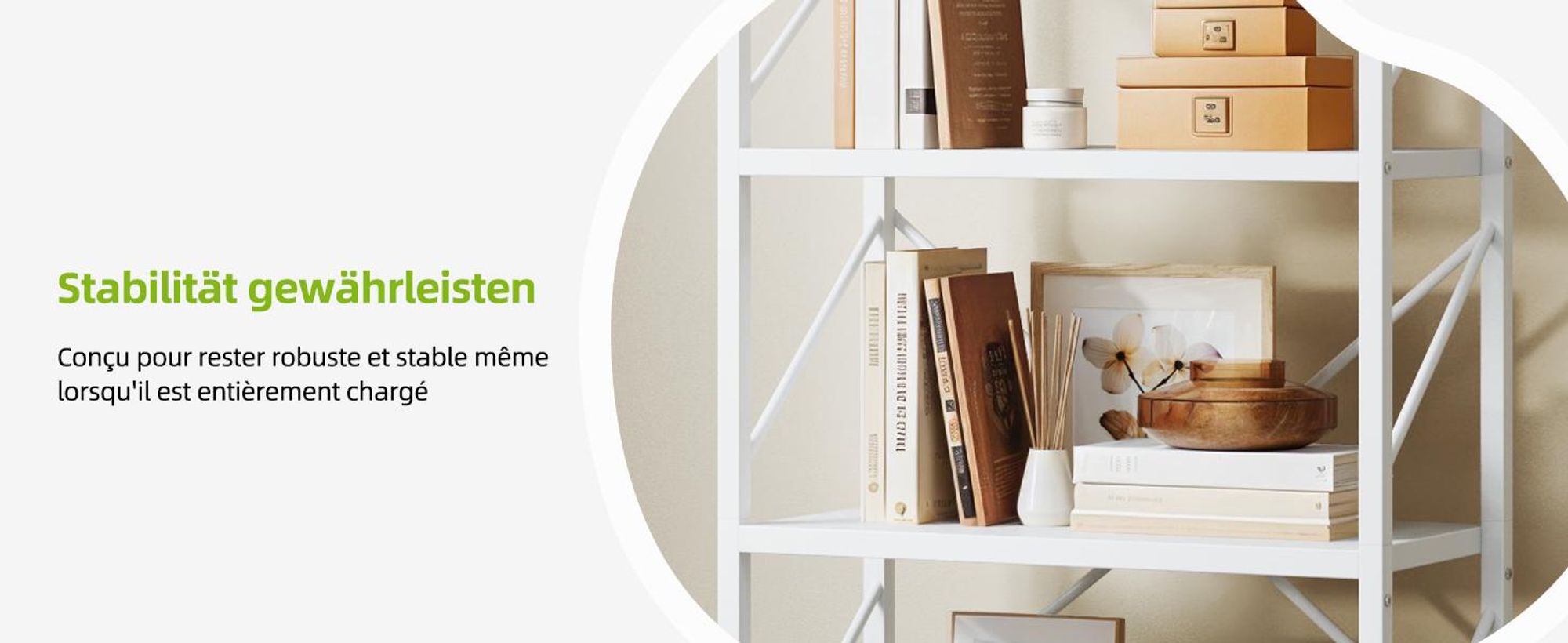 Bücherregal 5 Ebenen, Standregal Freistehend, Holzregal mit Stahlrahmen, 60x30x158cm, Weiß