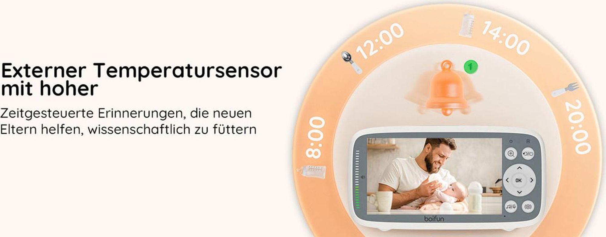 Babyphone mit Kamera VOX Nachtsicht Babyfon Temperaturüberwachung Gegensprechfunktion Video Überwachung mit 4 Zoll Digital IPS Bildschirm Wireless