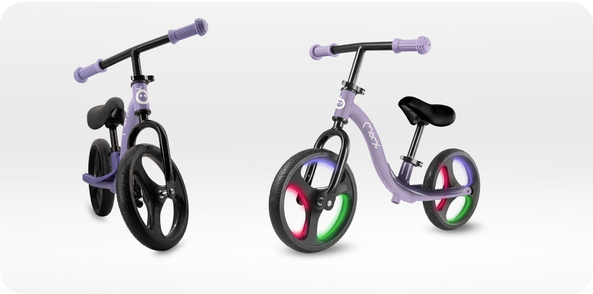 MoMi ISOKA Laufrad Kinder Fahrrad – Balance Bike - TPR-Räder mit LED, ab 2 Jahren bis 35 kg - Violett
