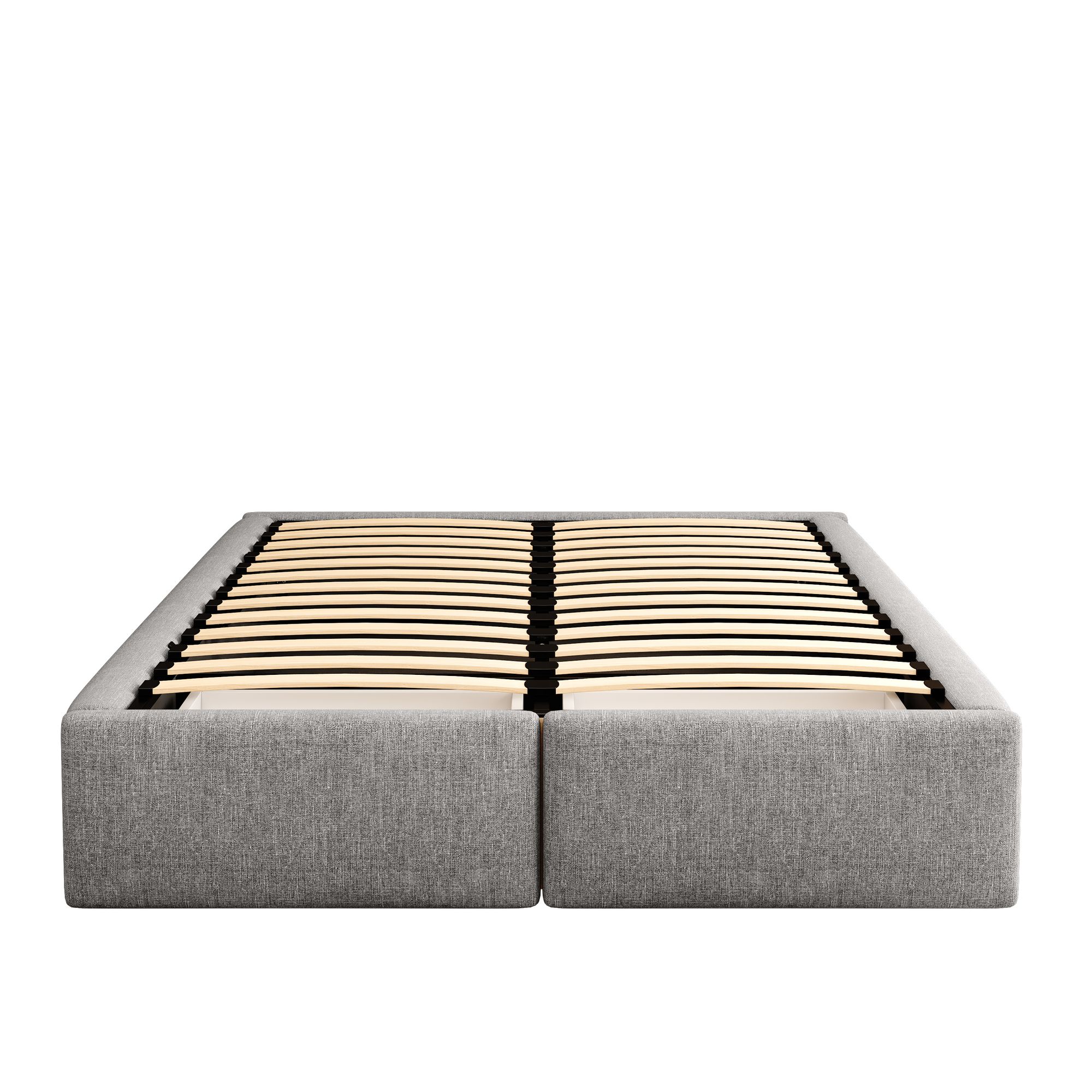 Flieks Polsterbett 140x200cm mit 2 Schubladen, Doppelbett Stauraumbett Jugendbett ohne Kopfteil, Hydraulisches Boxspringbett mit Lattenrost, Leinen