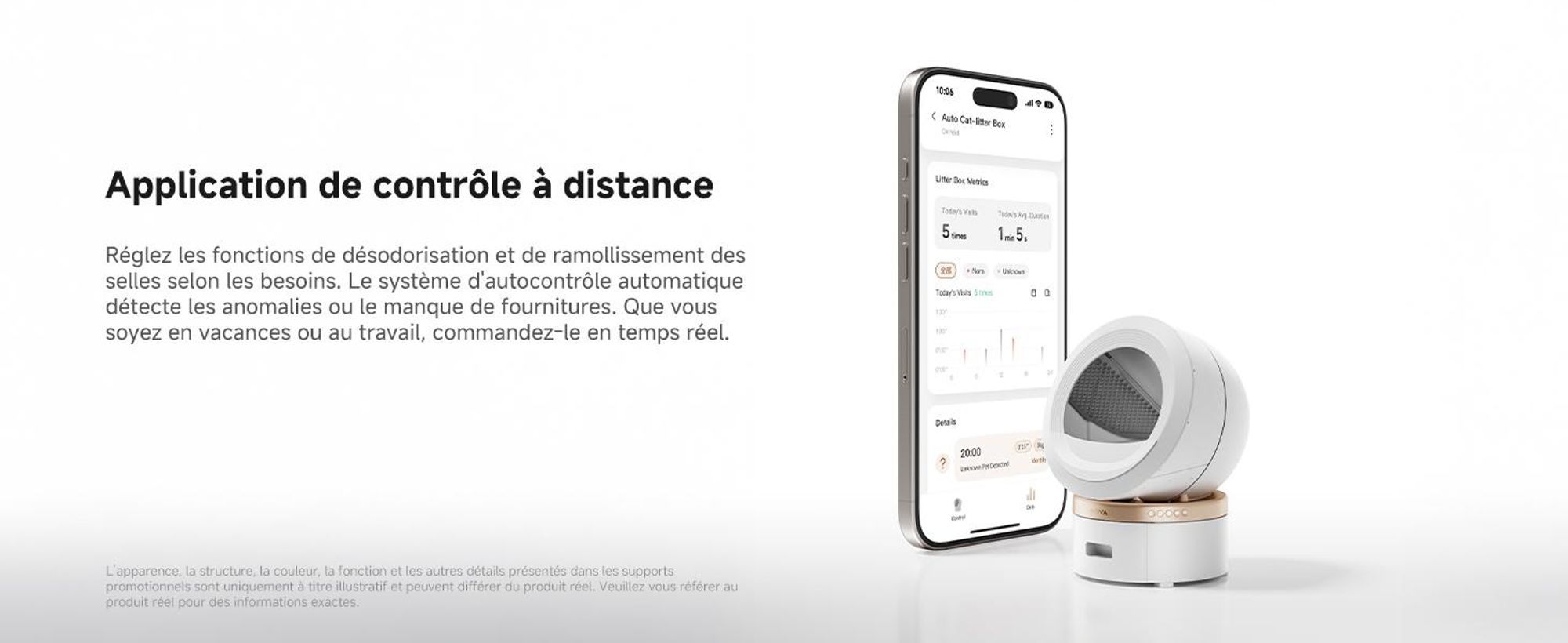 MOVA LR10 Prime Bac à litière automatique blanc, 110 L d’espace intérieur, jusqu’à 15 jours de nettoyage autonome, double système anti-odeurs, 12 disp