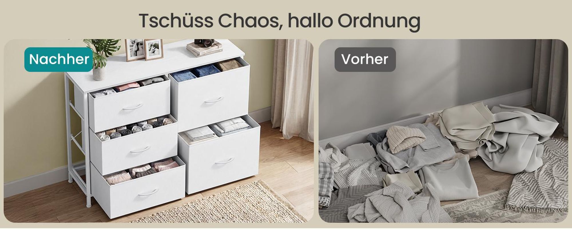 SONGMICS Kommode mit 5 Schubladen, Schubladenschrank mit Metallgestell, 98,7 x 30 x 74,7 cm, Weiß