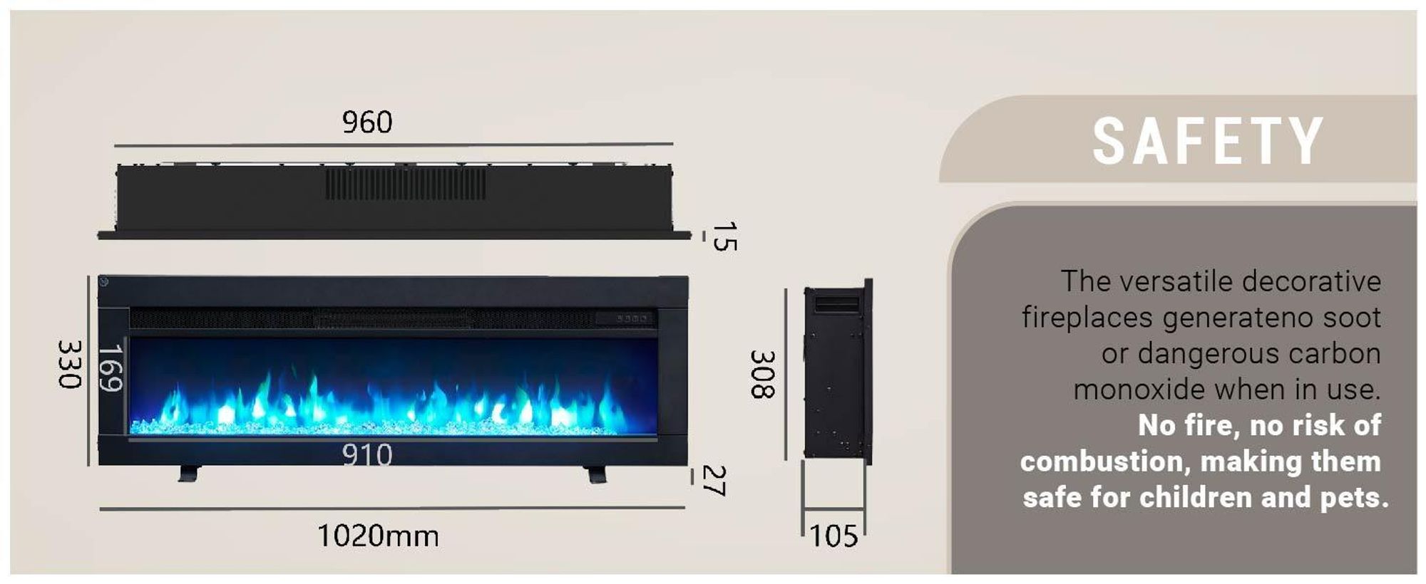 Kominek elektryczny do zabudowy BALDERIA Agnes 40 – moc grzewcza do 1800 W, czarny