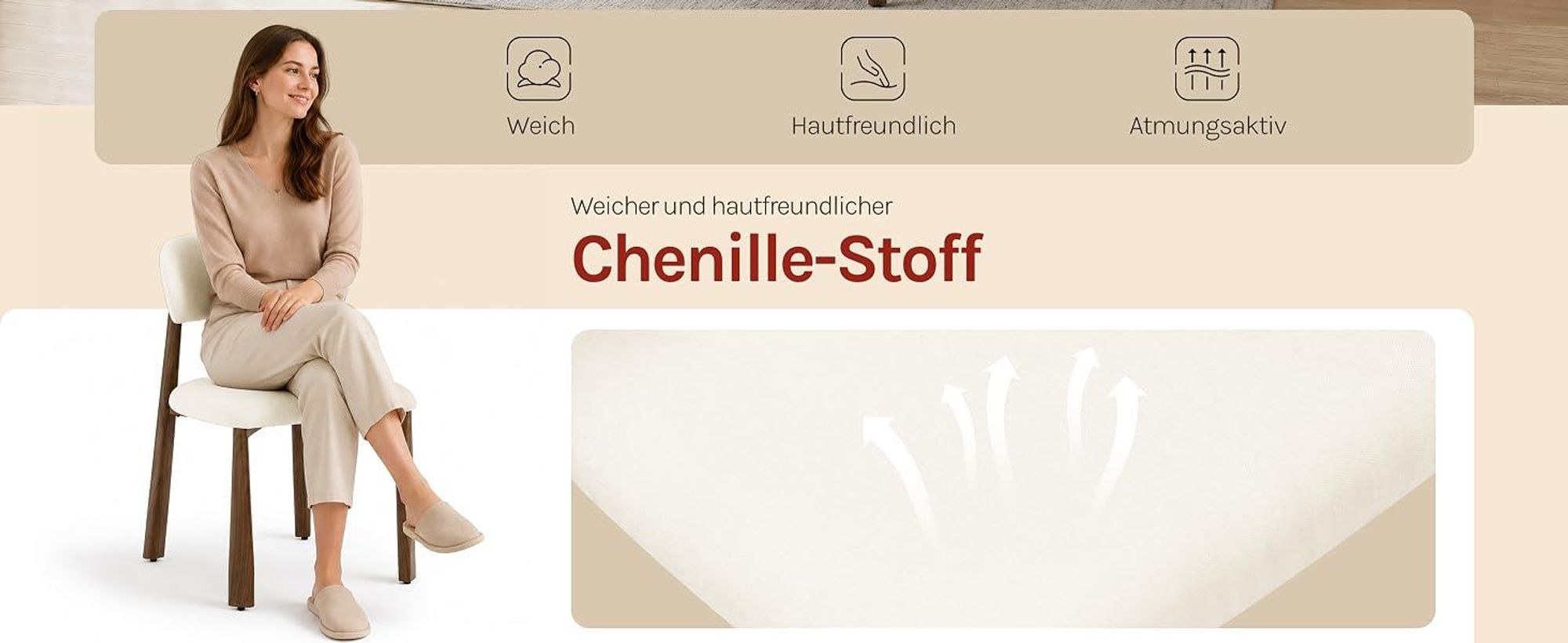 WOLTU Esszimmerstühle, Moderne gepolsterte Stühle mit Fester Rückenlehne, Beige