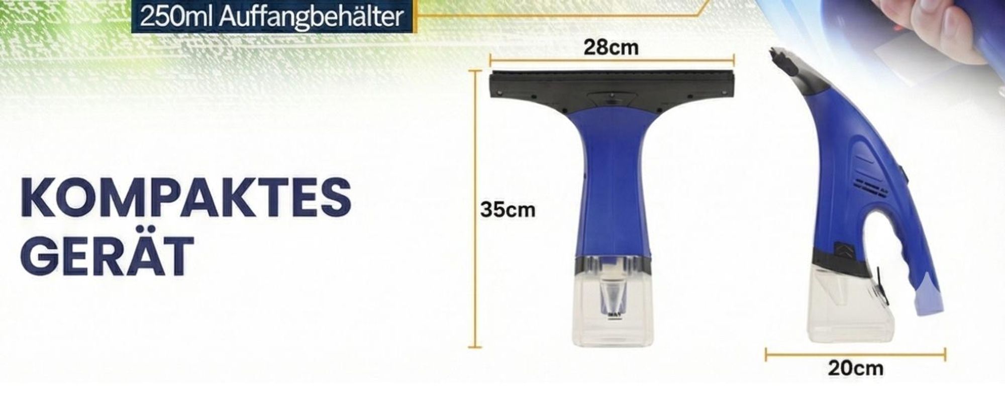 Fenstersauger Set mit Sprühflasche & Mikrofaserpad | Akku Fensterreiniger 1600Pa | 25 Min Laufzeit, 250ml Tank | Streifenfreie Reinigung für Fenster